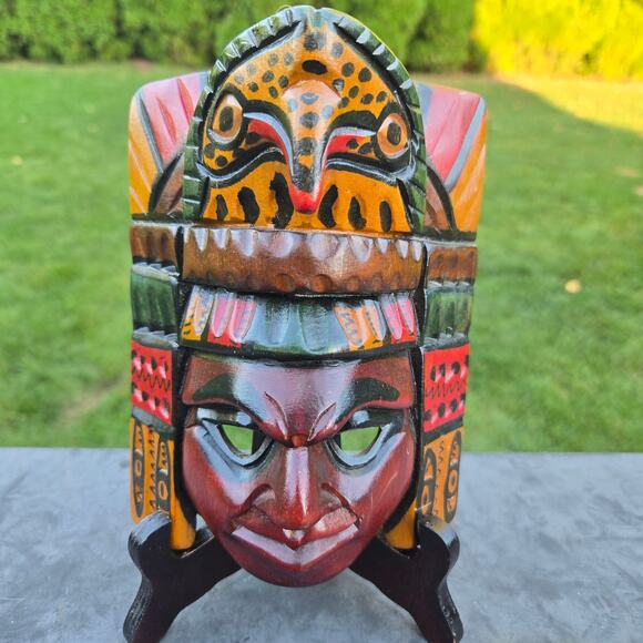 Vintage Hand Carved Painted Stained Wooden Tribal Mask Wall Art Beautiful - Picture 1 of 9